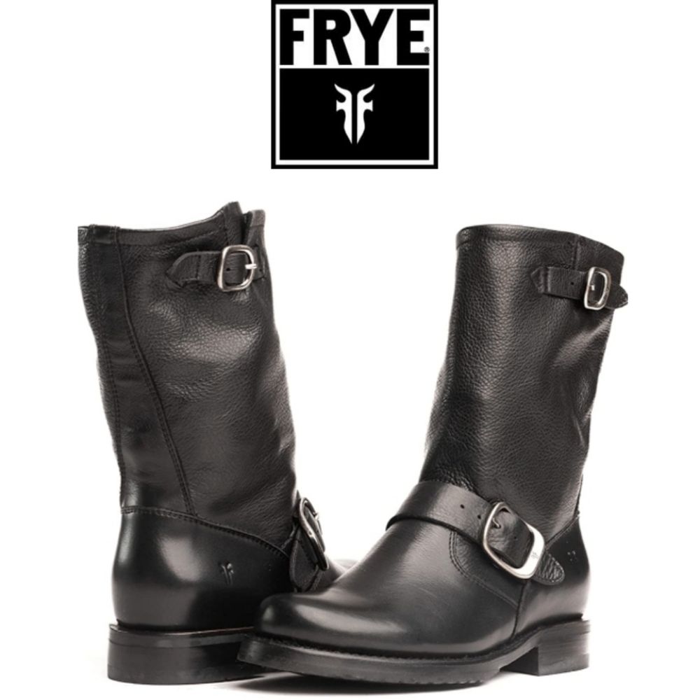 Frye Veronica Leather Buckle Short Moto Black Boots Womens Size 8 NWT